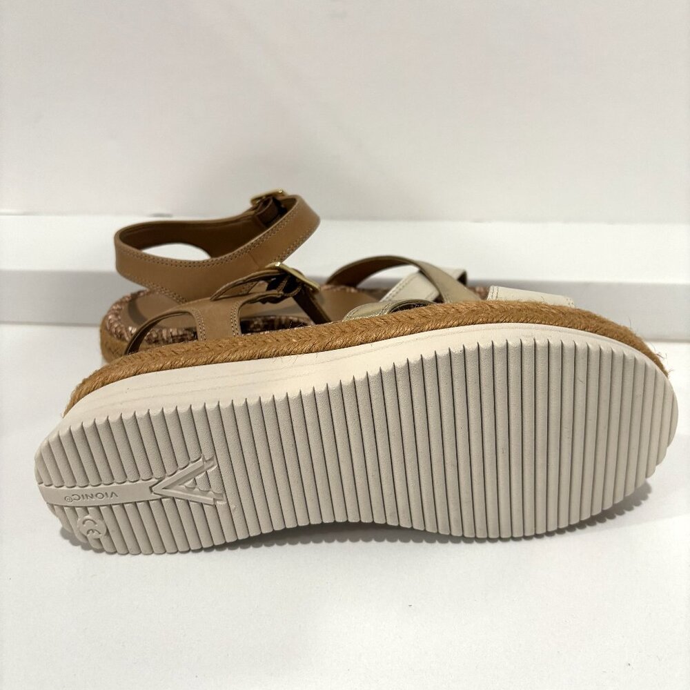 Vionic Mar Strappy Wedge Sandals Leather Camel Gold Metallic Size 7 NEW - Picture 6 of 7